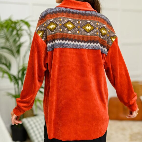 Cozy Cabin Days Open Front Sweater Burnt Orange - Picture 4 of 8